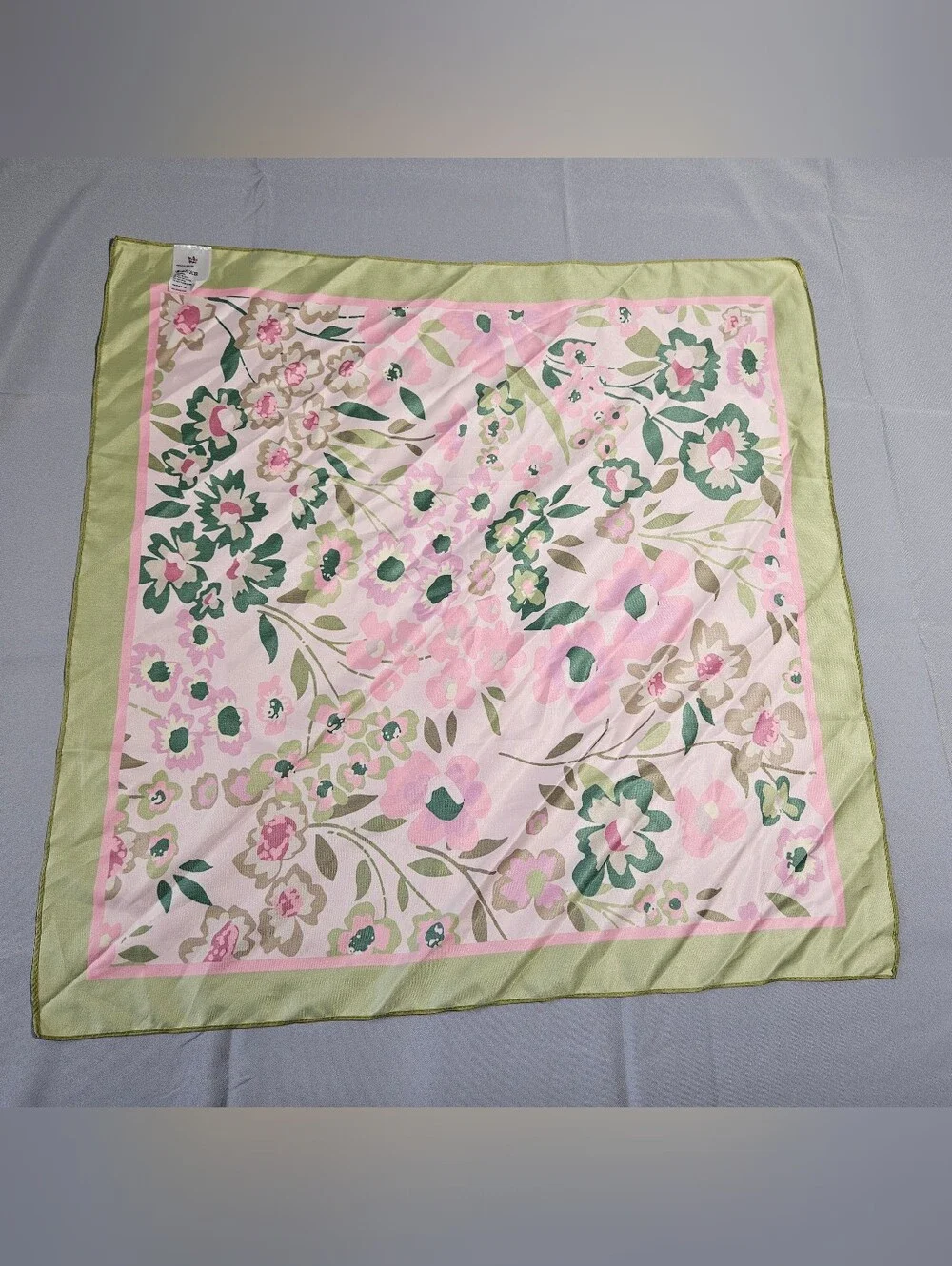 Millie Mae Cottagecore Romantic Floral Pink Chartreuse Square Scarf NWT
